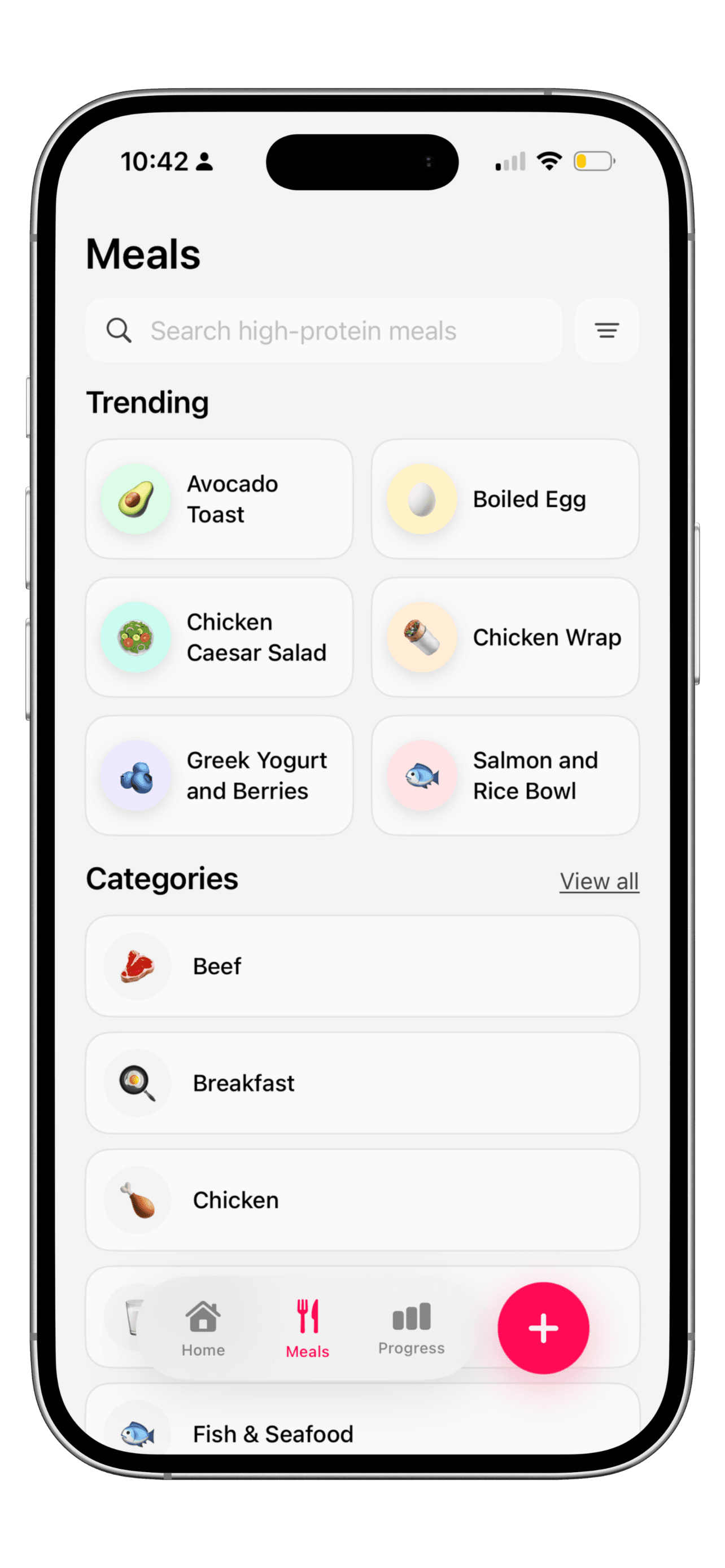 ProteinBuddy progress dashboard on an iPhone